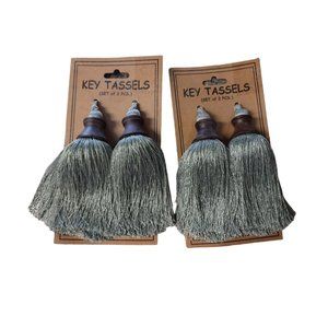 4 Key Tassels Mint Green with Wood Decor 5 inches long for Curtains Sewing craft